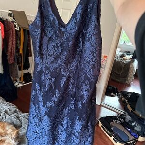Lulu's Midnight Blue Floral Lace Midi Dress